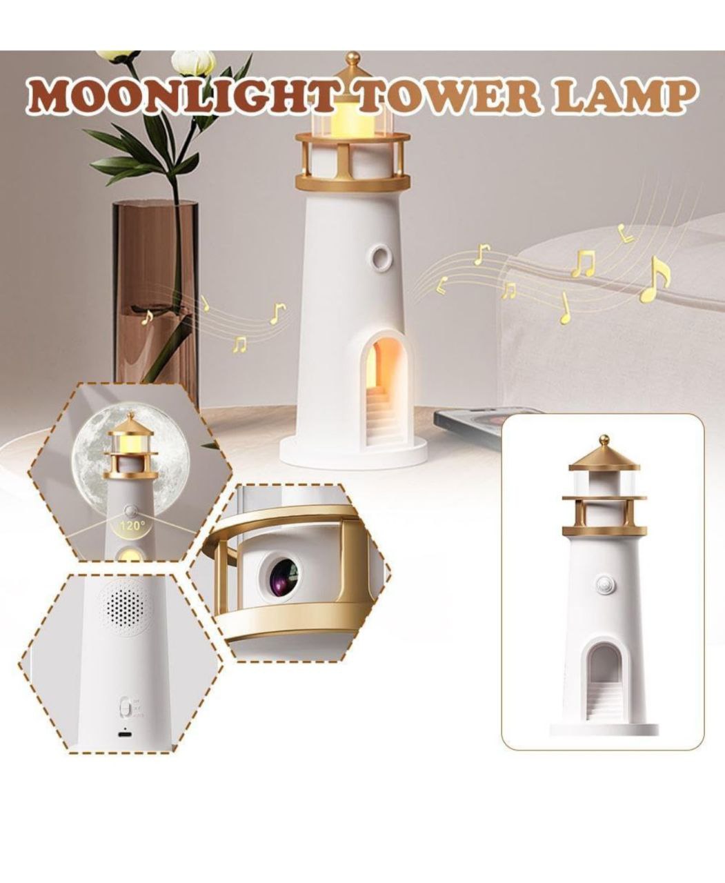 Moon Lamp Projector Night Light, Lighthouse Decor Night Light,